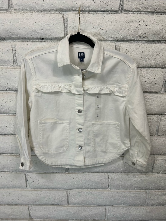GAP Other - Gap Denim White Ruffle Detail Cropped Jean Jacket Girls Size 8 NWT